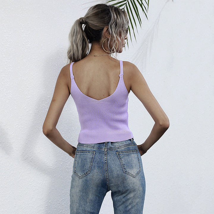 Damen lässiges Trägershirt mit durchgehender Knopfleiste und Rippenstruktur W&W Mode