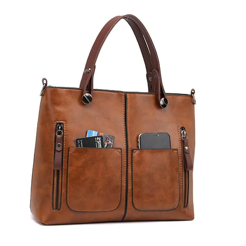 W&W Mode | Vintage Leder Schultertasche für Damen - Stilvolle und Nachhaltige Handtasche