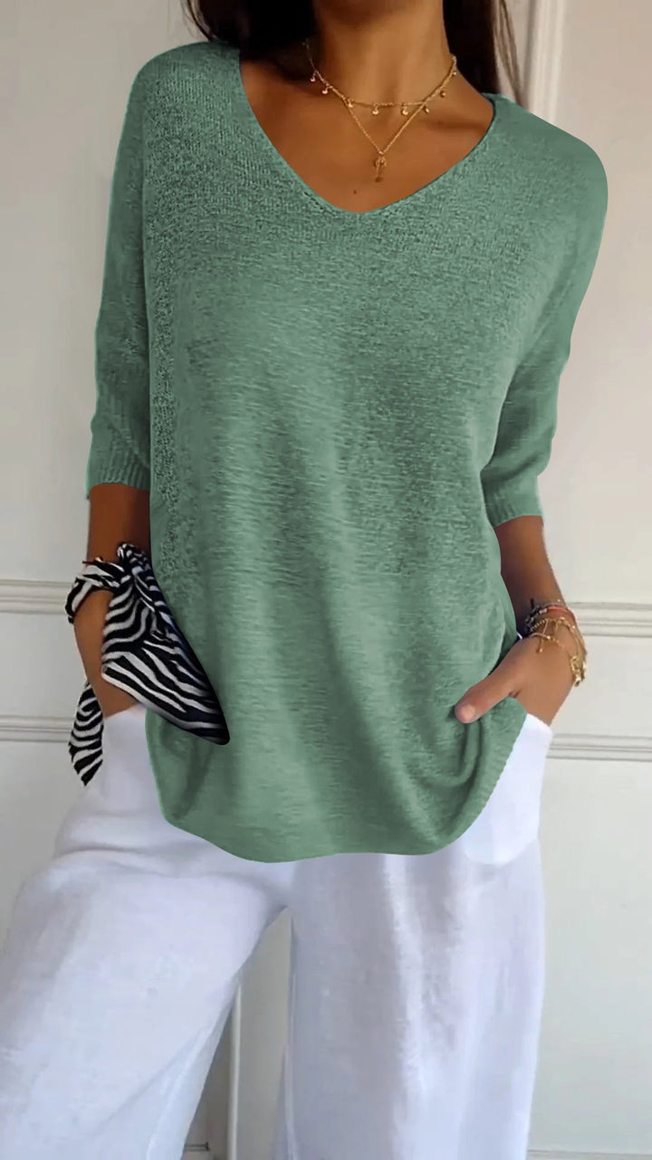 W&W Mode | Unifarbenes Stricktop mit V-Ausschnitt