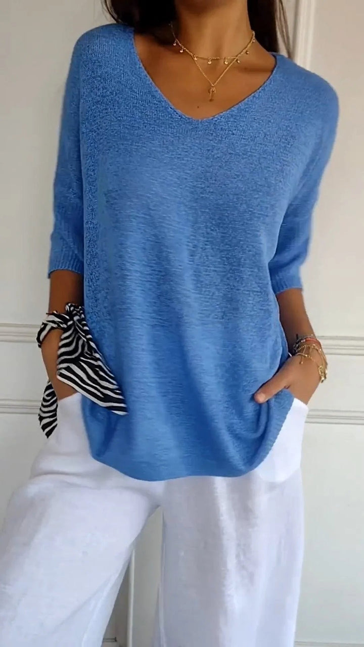 W&W Mode | Unifarbenes Stricktop mit V-Ausschnitt