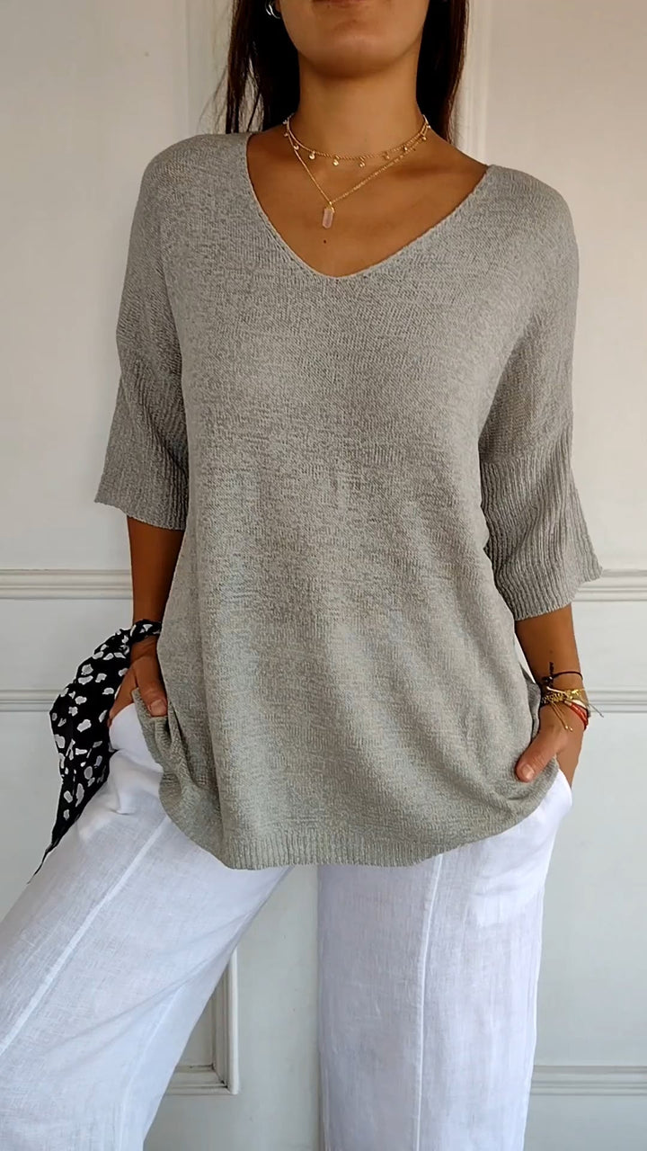 W&W Mode | Unifarbenes Stricktop mit V-Ausschnitt
