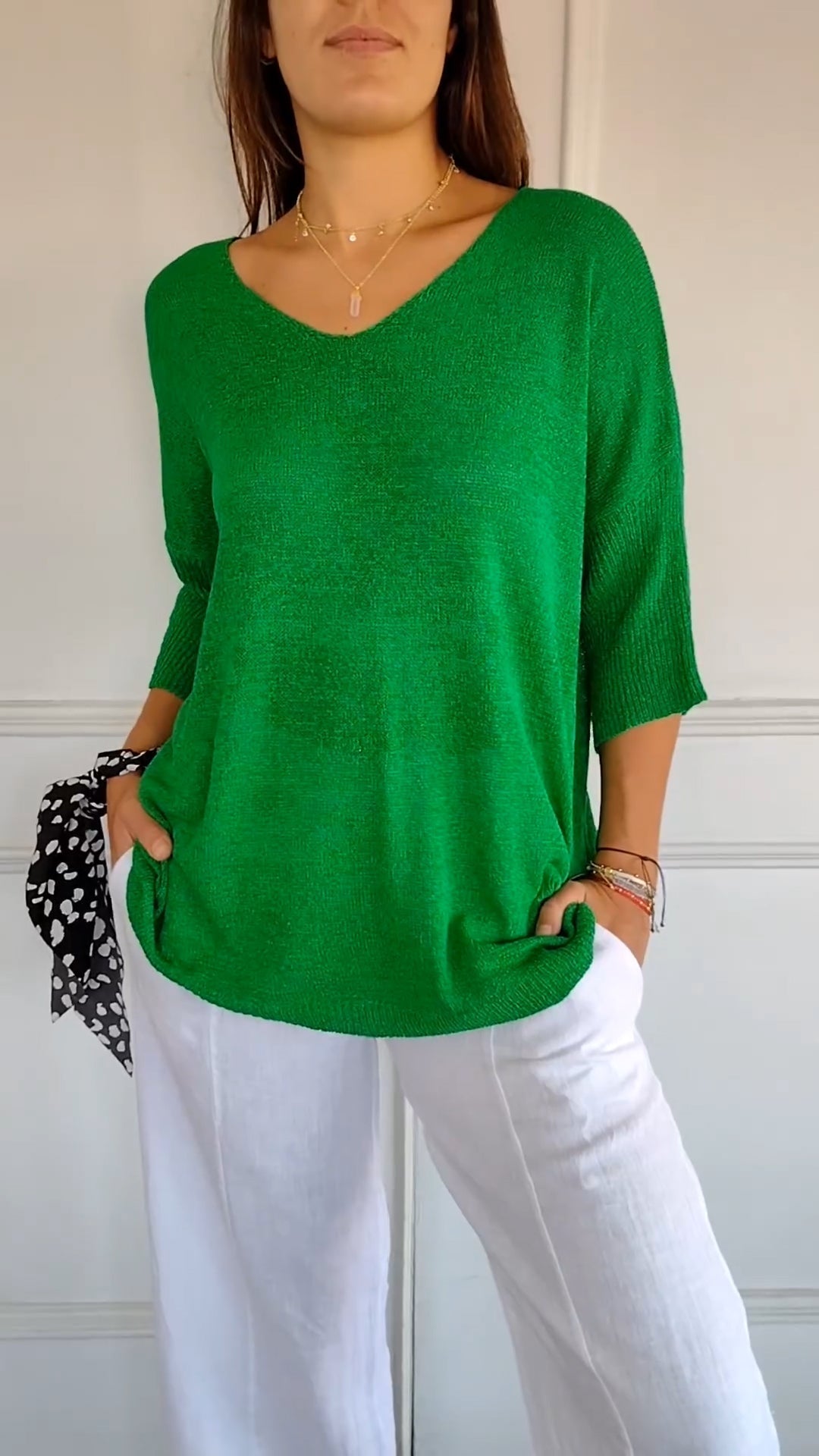 W&W Mode | Unifarbenes Stricktop mit V-Ausschnitt