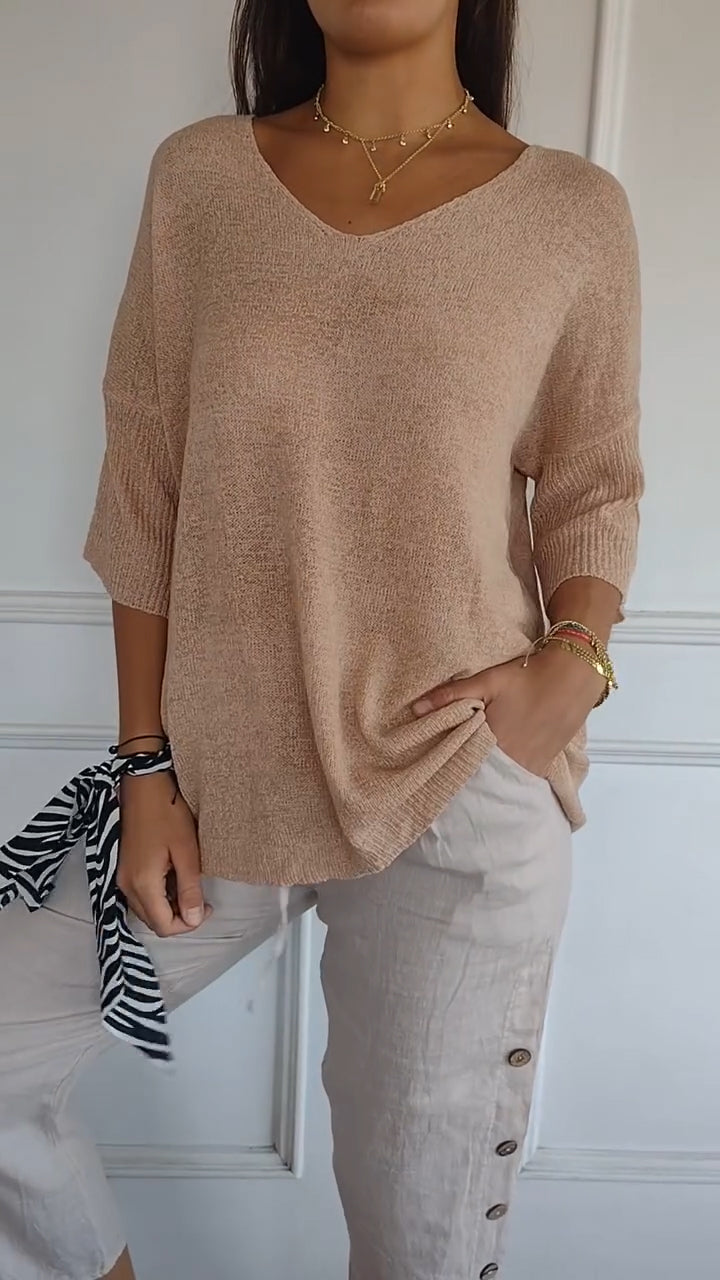 W&W Mode | Unifarbenes Stricktop mit V-Ausschnitt
