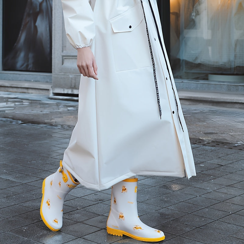 W&W Mode | Wasserdichte Damen Lange Regenjacke Mit Kapuze in Weiß