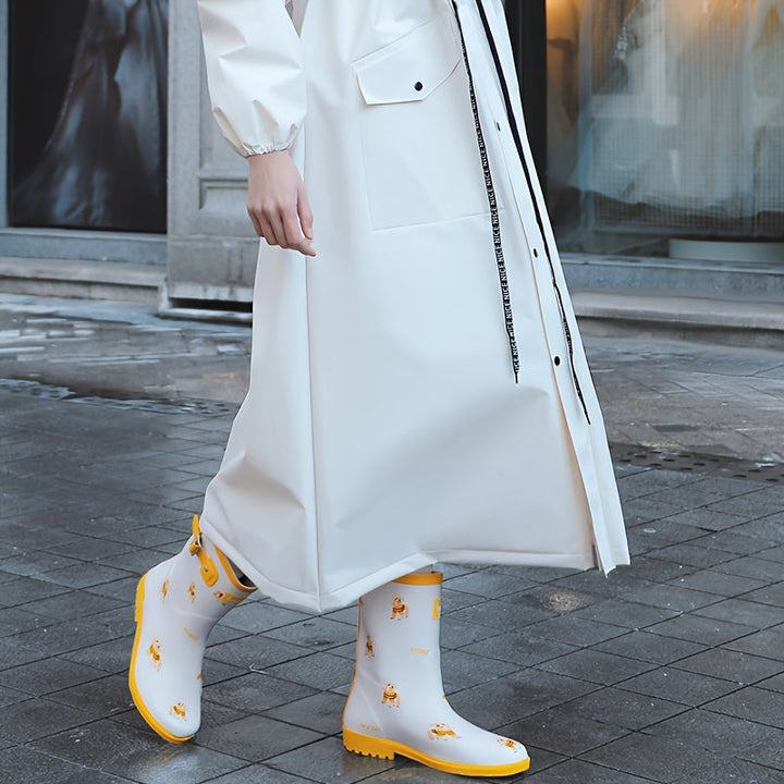 W&W Mode | Wasserdichte Damen Lange Regenjacke Mit Kapuze in Weiß
