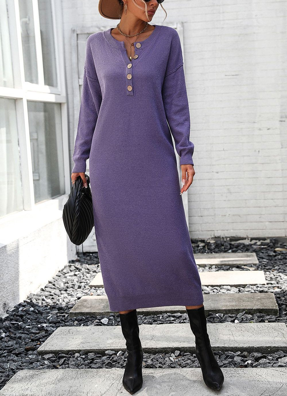 W&W Mode | Schicker Herbst Sweatkleid mit Knopfdetail für Frauen