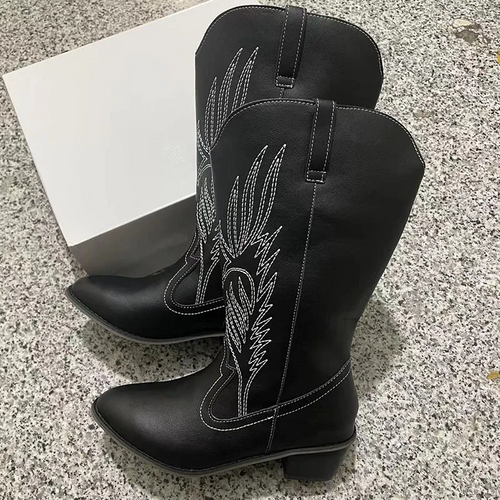 W&W Mode | Wildleder Knöchelhohe Stiefel mit Blockabsatz Cowboy Stiefel Damen