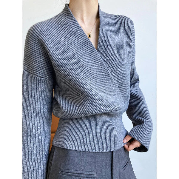 W&W Mode | Klassischer Herbst Wickelpullover mit Statement Ausschnitt für Frauen