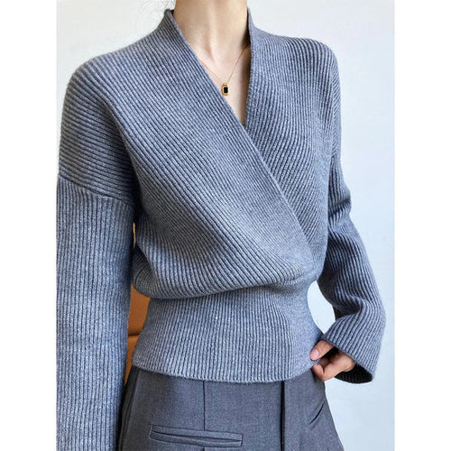 W&W Mode | Klassischer Herbst Wickelpullover mit Statement Ausschnitt für Frauen