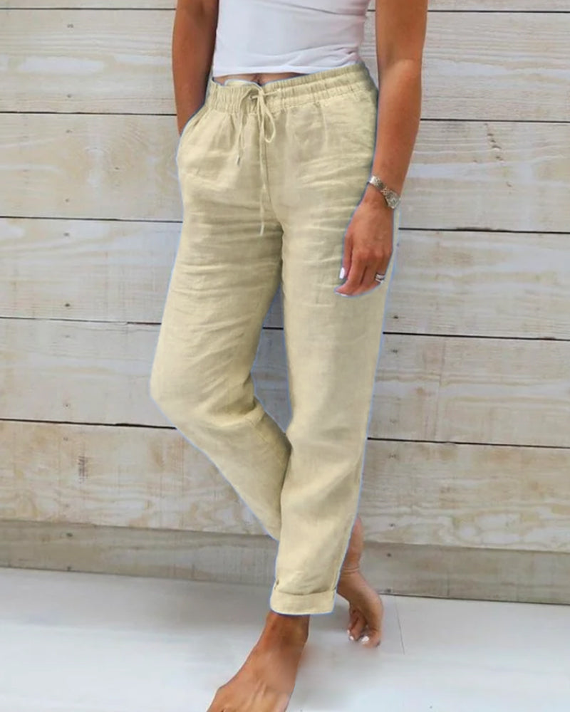 W&W Mode | Damen Leinenhose mit Baumwollanteil und elastischem Bund