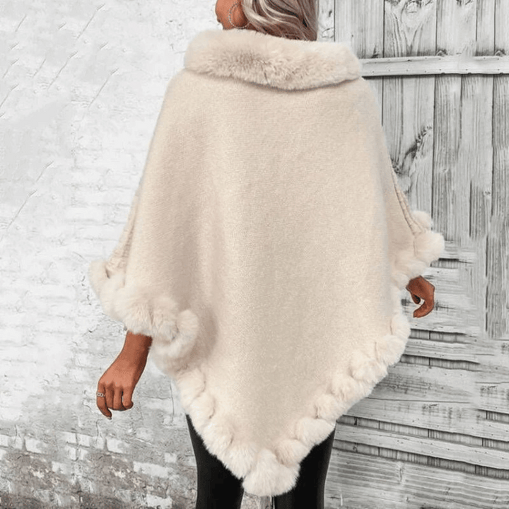 W&W Mode | Poncho mit weicher Webstruktur – stilvoller Damenponcho mit Kragen und Kunstpelzabschluss