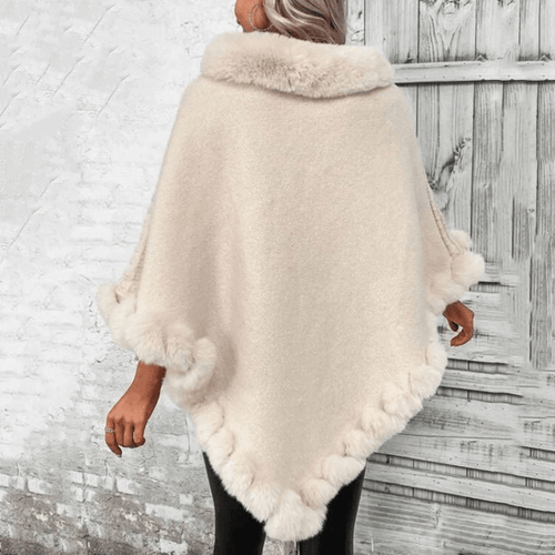 W&W Mode | Poncho mit weicher Webstruktur – stilvoller Damenponcho mit Kragen und Kunstpelzabschluss