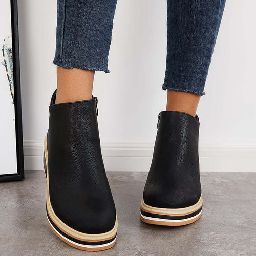 Damen Stiefeletten mit seitlichem Reißverschluss und Plateausohle