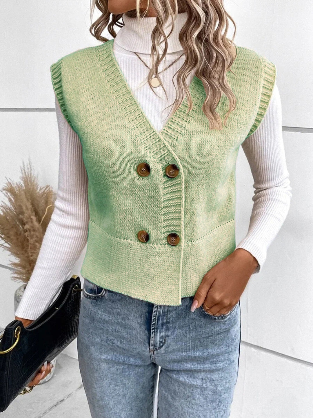 W&W Mode | Stilvolle Herbst Klassische Knopfverschluss V-Hals Pullover Weste Für Frauen