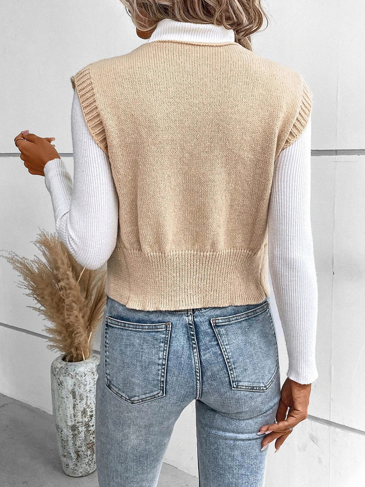 W&W Mode | Stilvolle Herbst Klassische Knopfverschluss V-Hals Pullover Weste Für Frauen