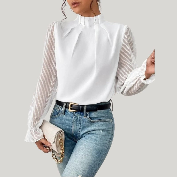 W&W Mode | Bluse mit Hohem Kragen und Transparenten Puffärmeln