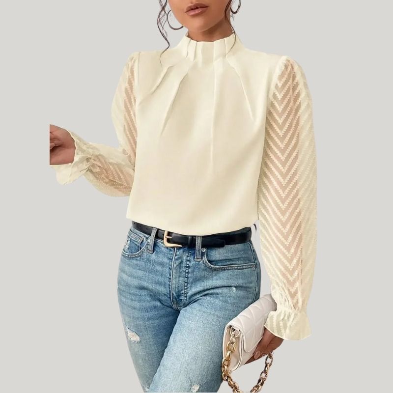 W&W Mode | Bluse mit Hohem Kragen und Transparenten Puffärmeln