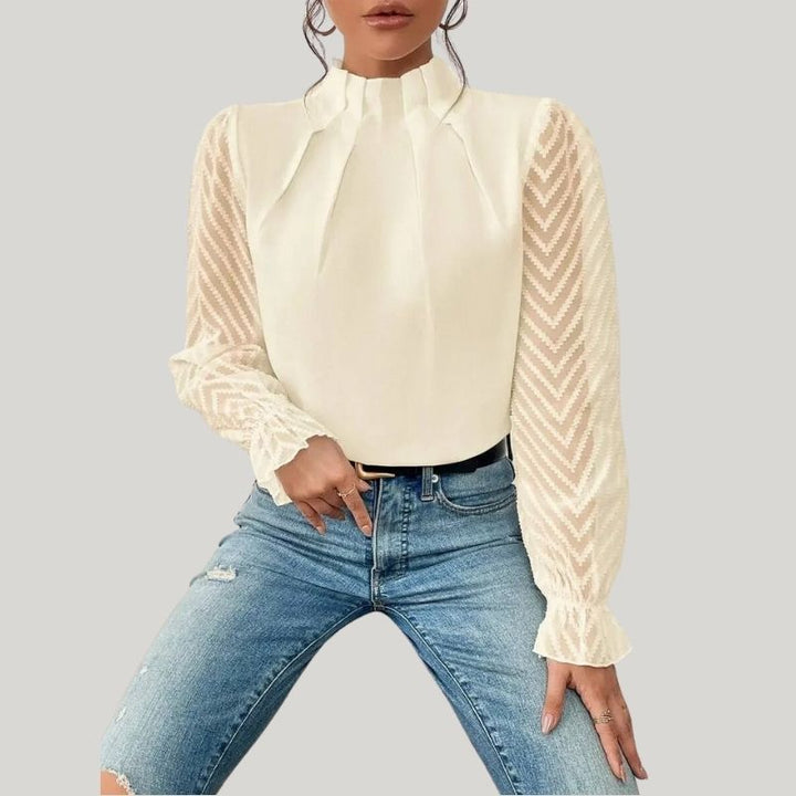 W&W Mode | Bluse mit Hohem Kragen und Transparenten Puffärmeln