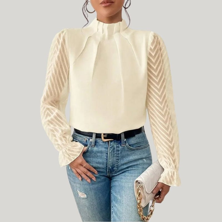 W&W Mode | Bluse mit Hohem Kragen und Transparenten Puffärmeln