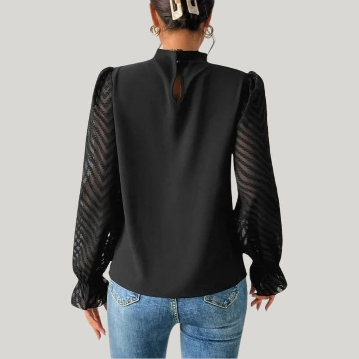 W&W Mode | Bluse mit Hohem Kragen und Transparenten Puffärmeln