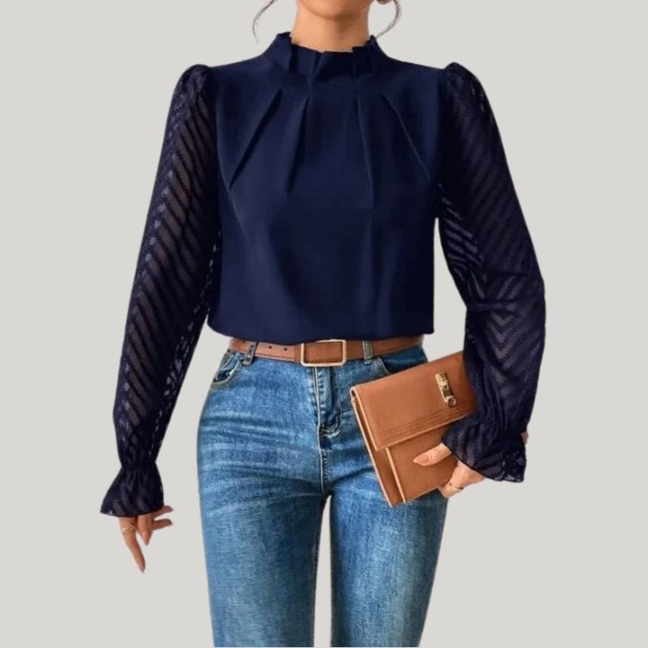 W&W Mode | Bluse mit Hohem Kragen und Transparenten Puffärmeln