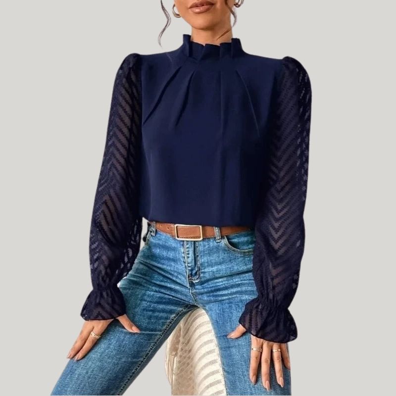 W&W Mode | Bluse mit Hohem Kragen und Transparenten Puffärmeln