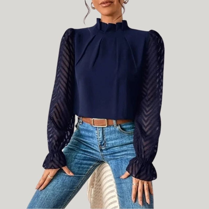 W&W Mode | Bluse mit Hohem Kragen und Transparenten Puffärmeln