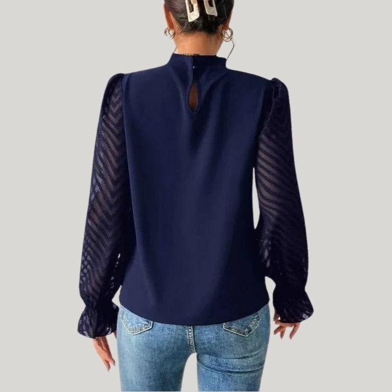W&W Mode | Bluse mit Hohem Kragen und Transparenten Puffärmeln