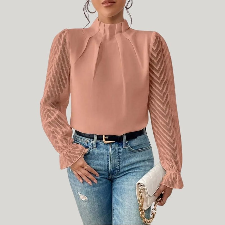 W&W Mode | Bluse mit Hohem Kragen und Transparenten Puffärmeln