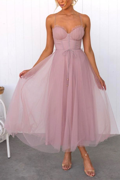 W&W Mode | Rosiedress Rückenausschnitt Bindegürtel Mesh Swing Maxi Spaghettiträger Kleid