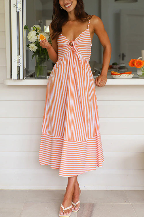 W&W Mode | Rosiedress V-Ausschnitt Schnürung Gestreiftes Midi Cami Kleid