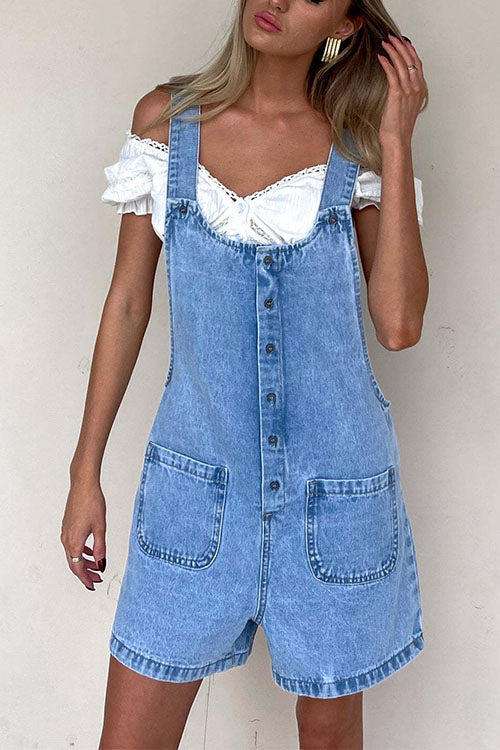 W&W Mode | Rosiedress Knopfverschluss Mit Taschen Denim Einteiler