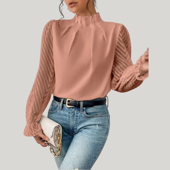 W&W Mode | Bluse mit Hohem Kragen und Transparenten Puffärmeln