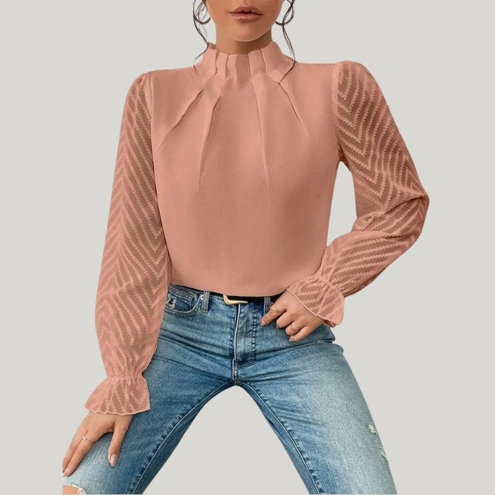 W&W Mode | Bluse mit Hohem Kragen und Transparenten Puffärmeln