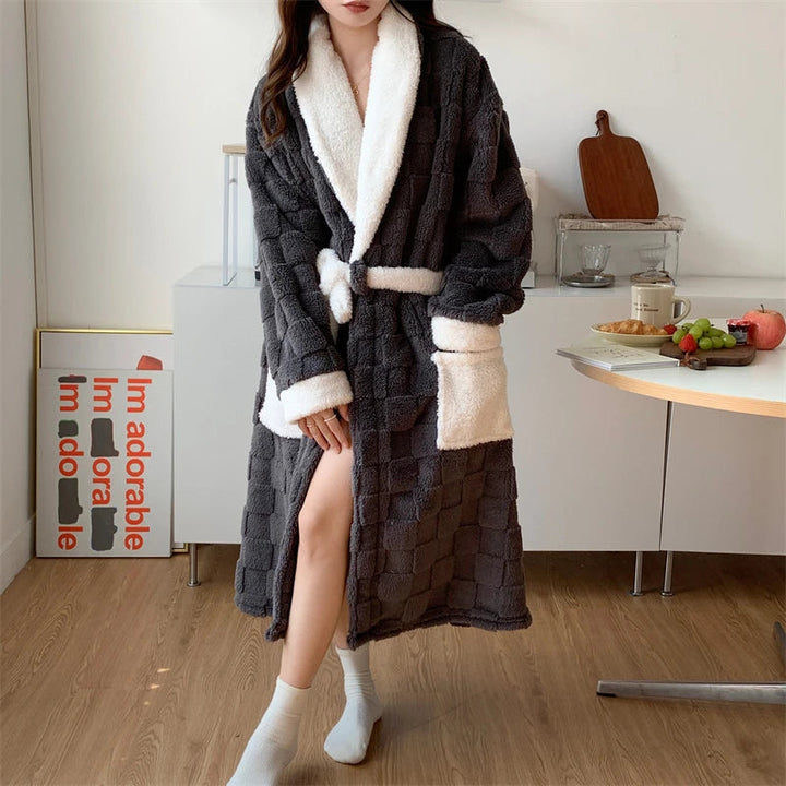 W&W Mode | Herbst-Bademantel aus kariertem Flanell Für Frauen