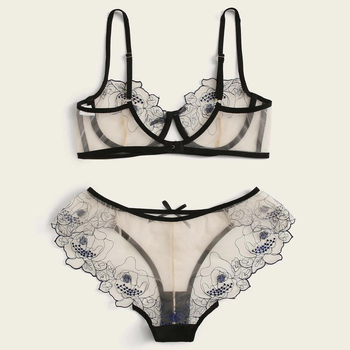 W&W Mode | Women's Mesh Stickerei Sheer Dessous Set