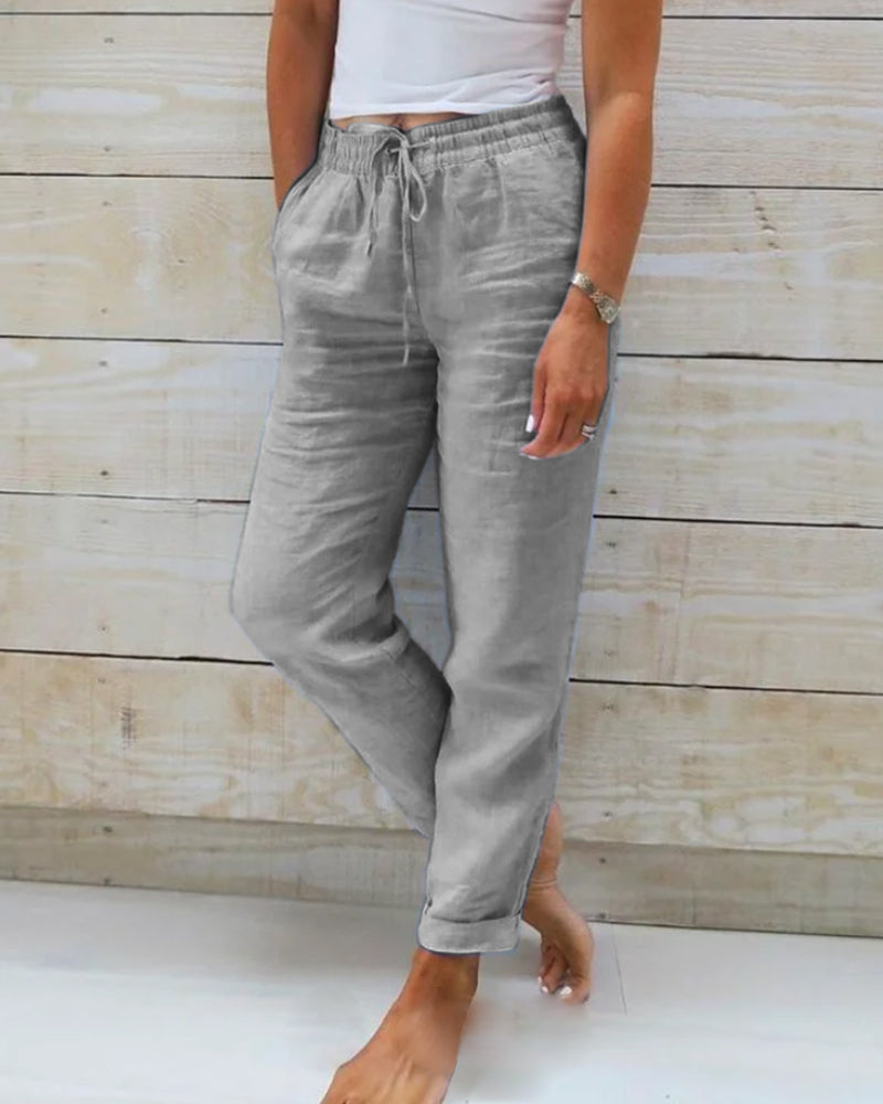 W&W Mode | Damen Leinenhose mit Baumwollanteil und elastischem Bund
