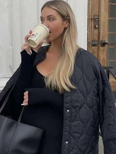W&W Mode | Gepolsterte Jacke Damen, Leichtes Übergröße Modell Mit Taschen, Knopfverschluss