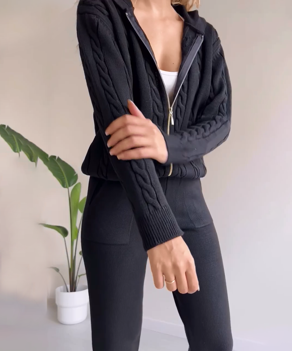 W&W Mode | teilige gestrickte Lounge-Set - trendiger Hoodie und Jogginganzug für Damen