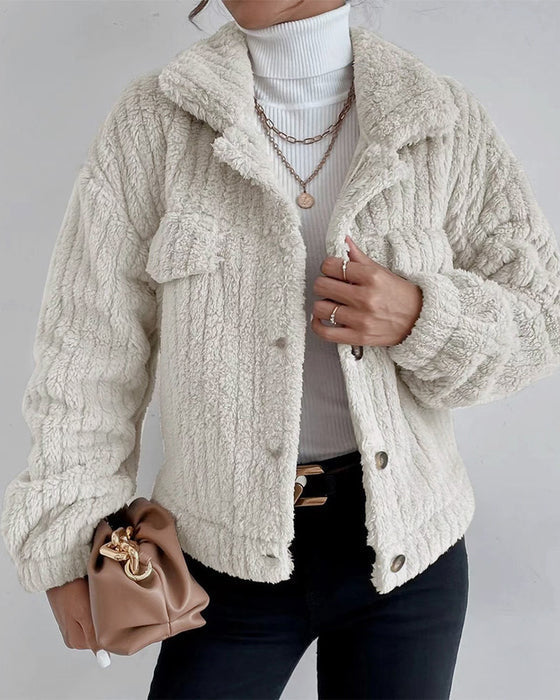 W&W Mode | Klassische Herbst Dicke Jacke mit Revers und Knopf für Frauen