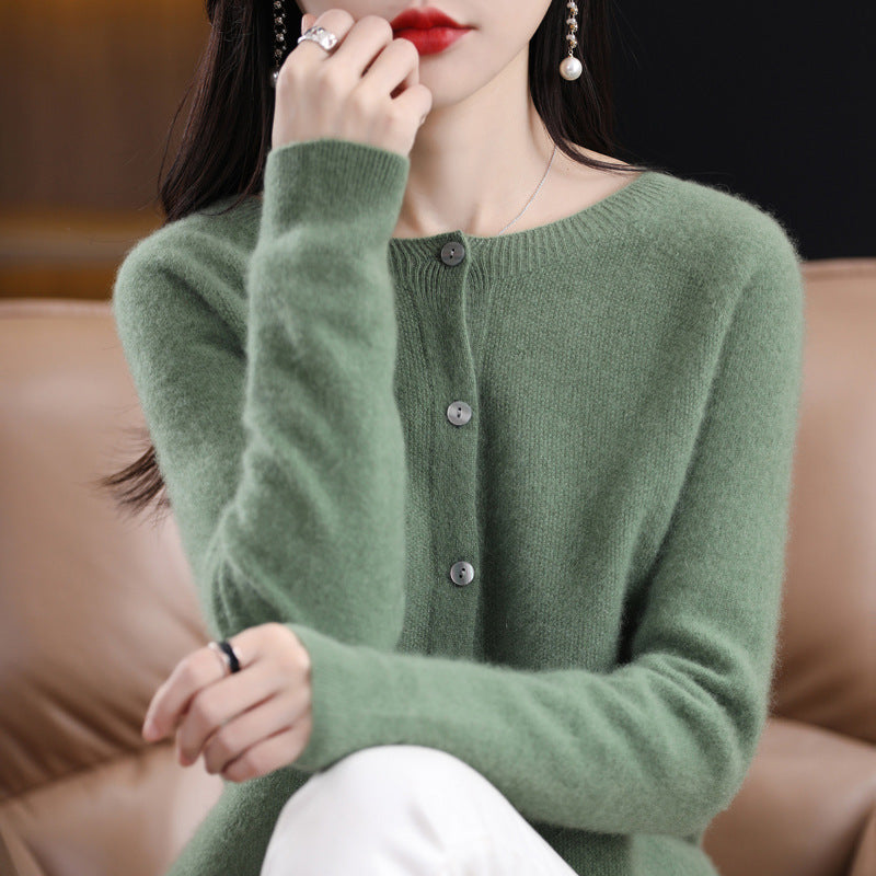 W&W Mode | Lockerer Damen Cashmere Strickjacke Mit Rundhalsausschnitt Aus Hochwertiger Veganer Wolle
