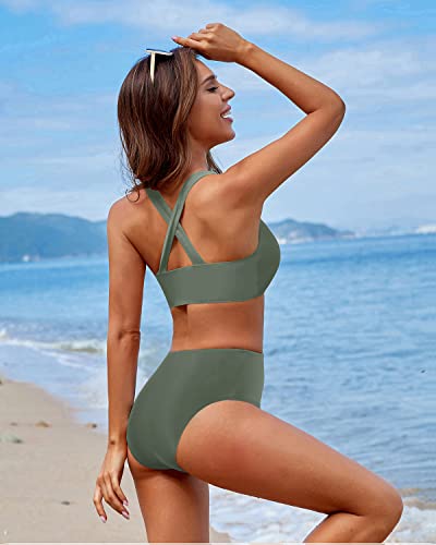 W&W Mode | Sportlicher Damen Hocher Pulli Zwei Teile Bikini Sport Crop Top Badeanzug