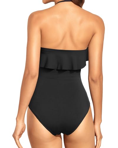 W&W Mode | Trägerlose Einteiler Bikini Für Frauen Bauchkontrolle Bandeau Badeanzüge Rüsche Schlankend Badebekleidung