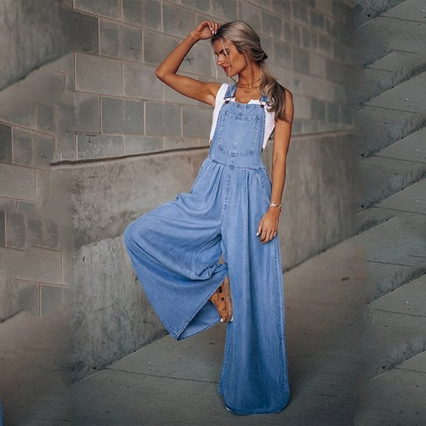 W&W Mode | Damen Denim-Overalls mit weitem Bein Design