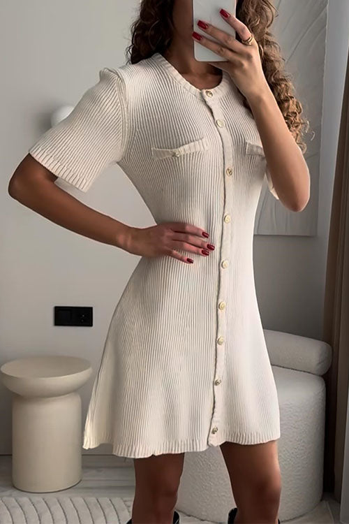 W&W Mode | Rosiedress Kurzarm Knopfverschluss Mini Strickkleid