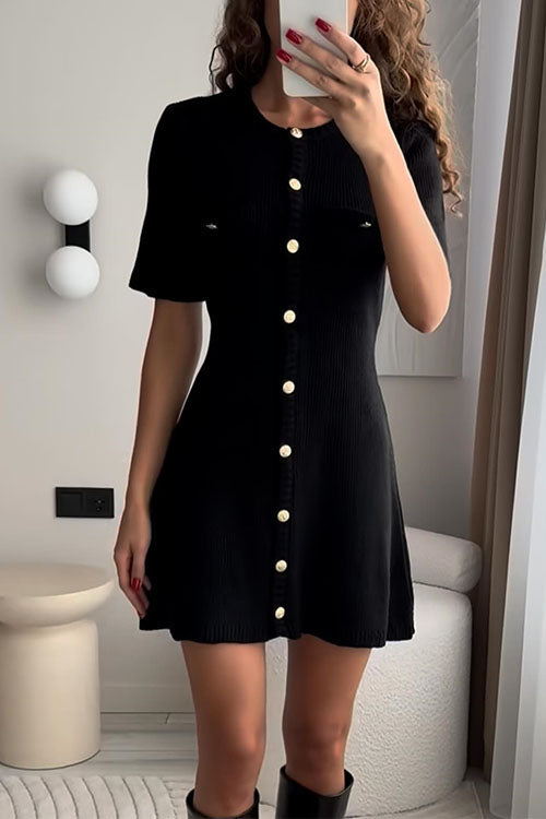 W&W Mode | Rosiedress Kurzarm Knopfverschluss Mini Strickkleid