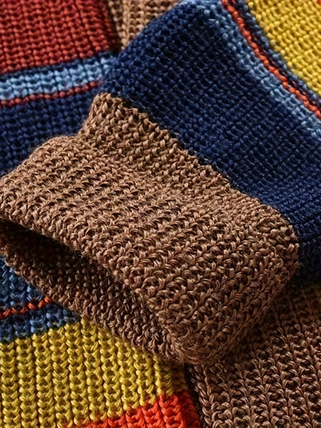 W&W Mode | Großer Gestrickter Herren Strickjacke Mit Kontrastierenden Farben