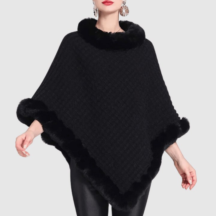 W&W Mode | Poncho mit weicher Webstruktur – stilvoller Damenponcho mit Kragen und Kunstpelzabschluss