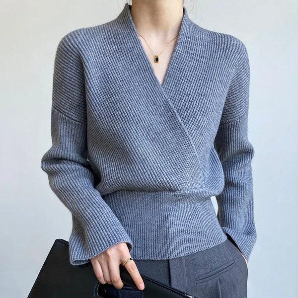 W&W Mode | Klassischer Herbst Wickelpullover mit Statement Ausschnitt für Frauen