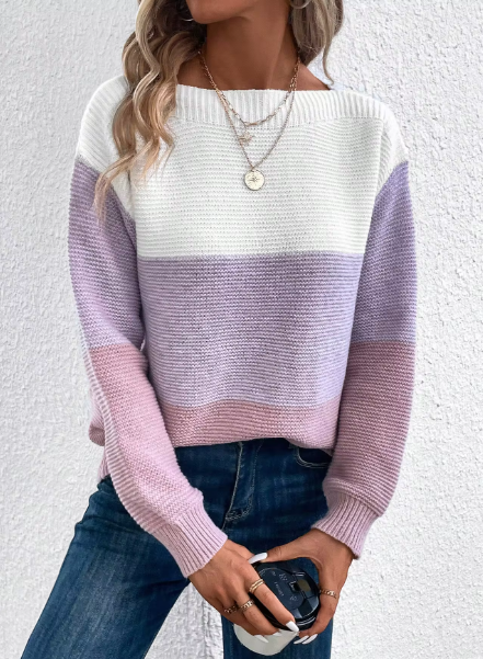 Elegante dreifarbige Patchwork-Pullover